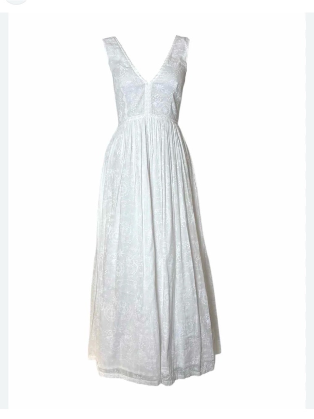 Emporio Sirenuse White V-Neck Sleeveless Embroidered Maxi Dress